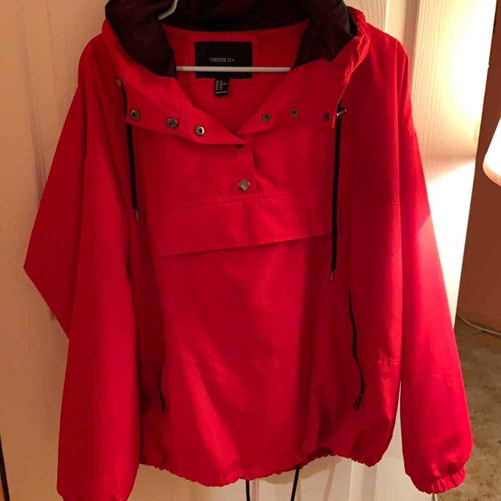 Red forever 21+ rain jacket size XXL